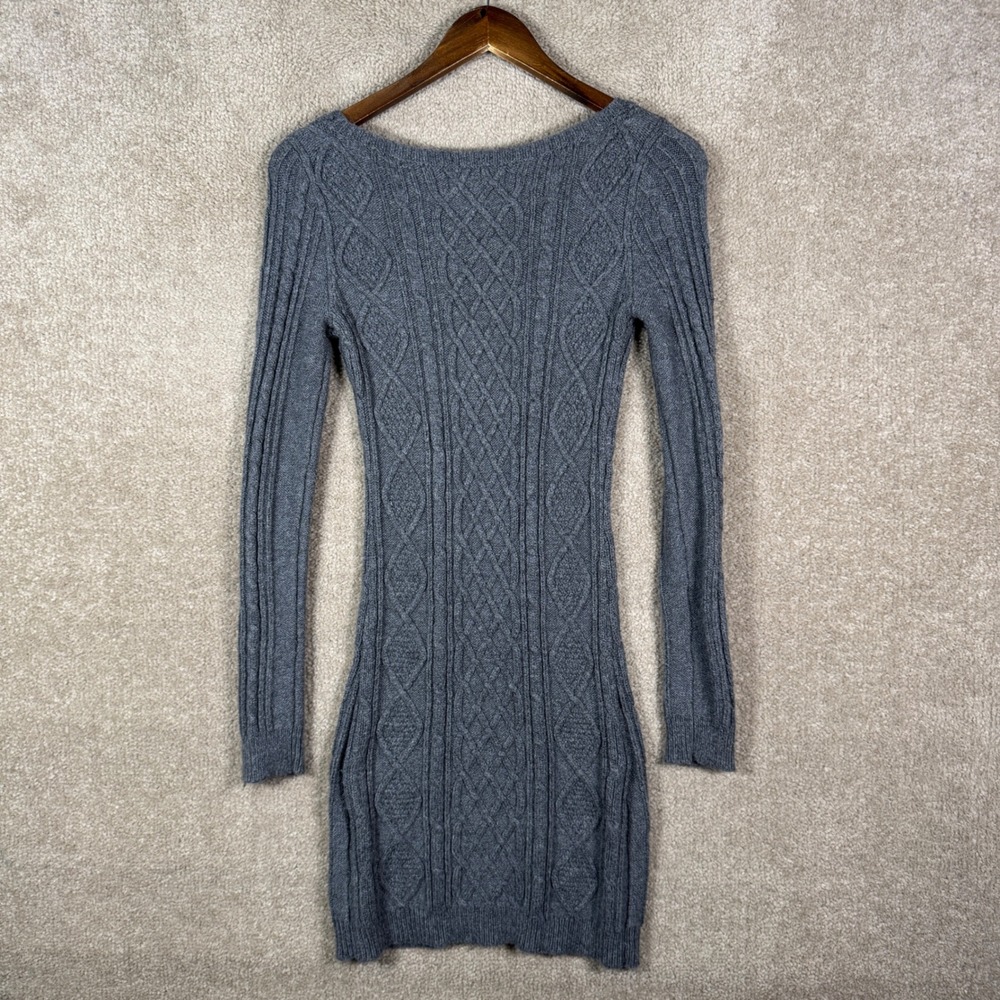 Abercrombie & Fitch Sweater Dress Womens XS Grey Cable Knit Y2K Vtg Long Sleeve - Picture 10 of 11